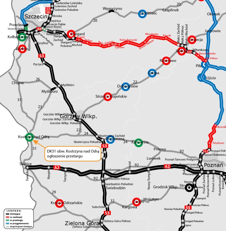 Mapa obwodnicy Kostrzyna nad Odrą. Źródło: GDDKiA